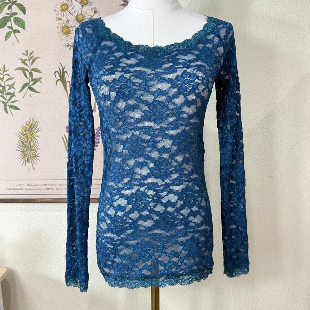Vtg 90s Y2k Sheer Blue Lace Top Fairy Grunge Whimsigoth Boho Coastal Cowgirl S